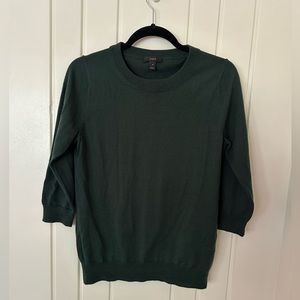 J. Crew 3/4 sleeve Sweater. Pine green. 100% Merino Wool. Size M.
